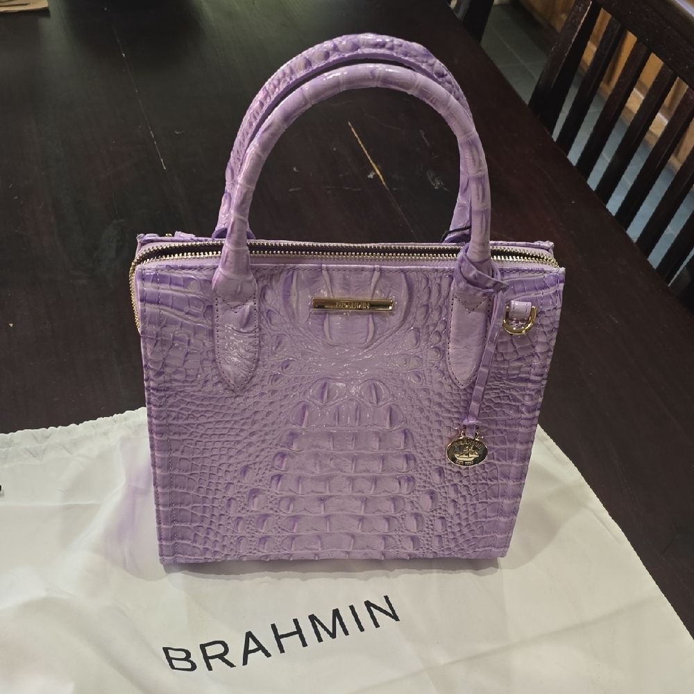 Brahmin Lavender Crocodile-Embossed Satchel